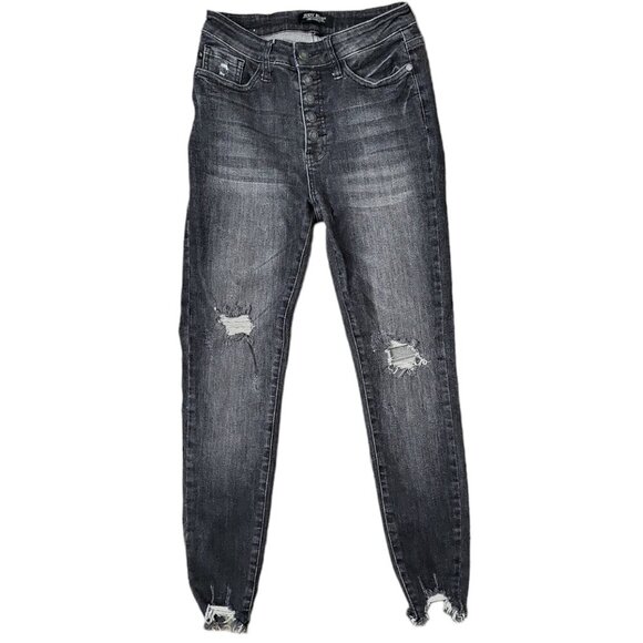 Judy Blue Women's Jeans 3/26 Black Denim Skinny Fit Distressed Button Fly - Picture 1 of 13